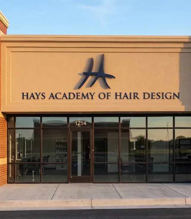 The Hays campus at 1214 East 27th Street, the Hays Academy monogram and name above the entrance