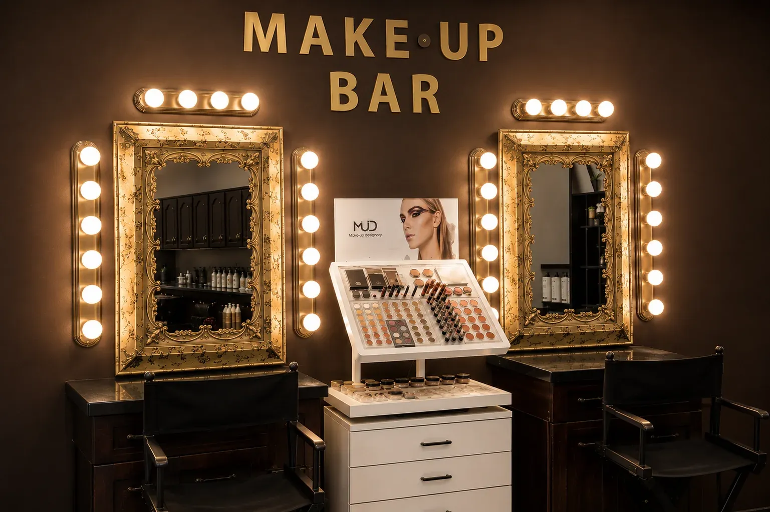The make-up bar wall at the Salina campus